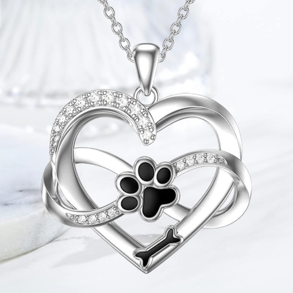 Collier Infinity Cœur & Patte en Argent Sterling 925 avec Pierres Zirconia